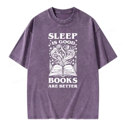 Pagewings Sleep is Good Books are Better Unisex Washed T-shirt