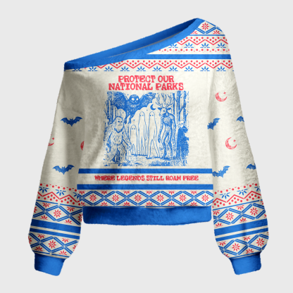 Pagewings Protect Our National Parks Off Shoulder Ugly Knit Sweater
