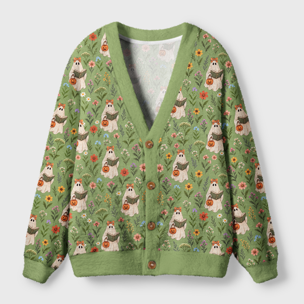 Pagewings Ghosts Love Reading Light Knit Unisex Cardigan Sweaters