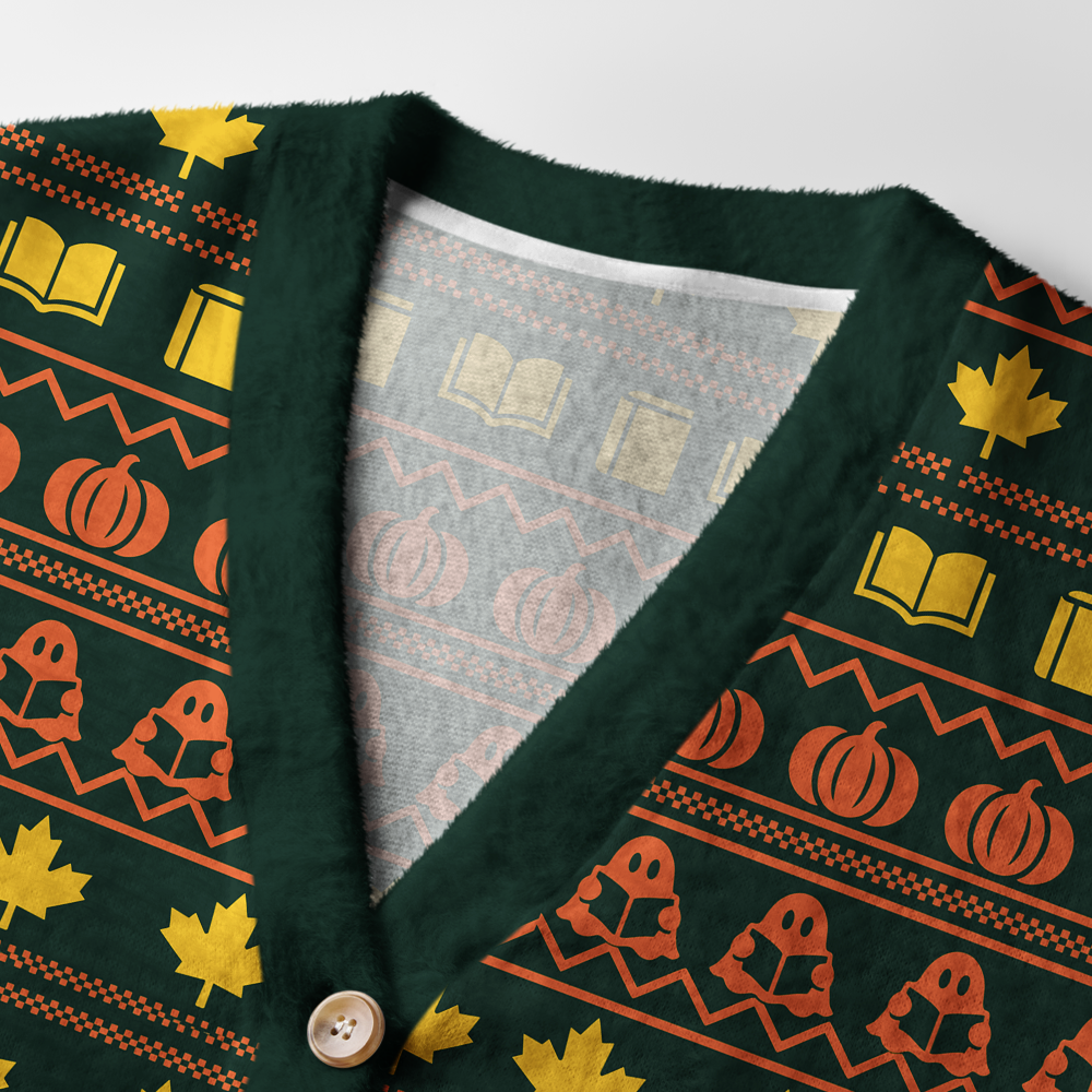 Pagewings Halloween Bookish Light Knit Unisex Cardigan Sweaters