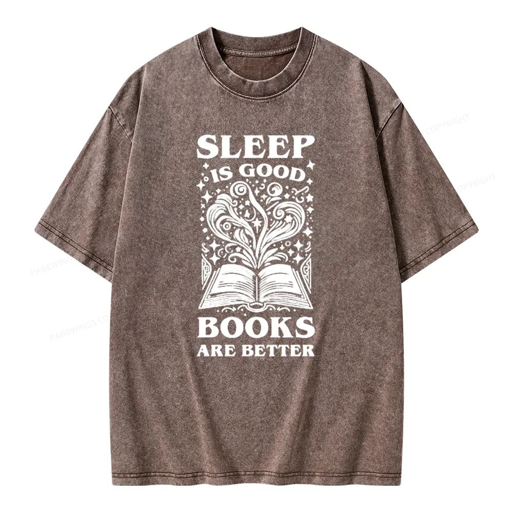 Pagewings Sleep is Good Books are Better Unisex Washed T-shirt