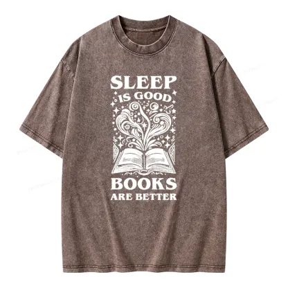 Pagewings Sleep is Good Books are Better Unisex Washed T-shirt