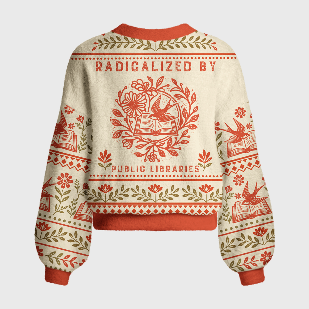 Pagewings Radicalized By Public Libraries Women's Cardigan Sweater