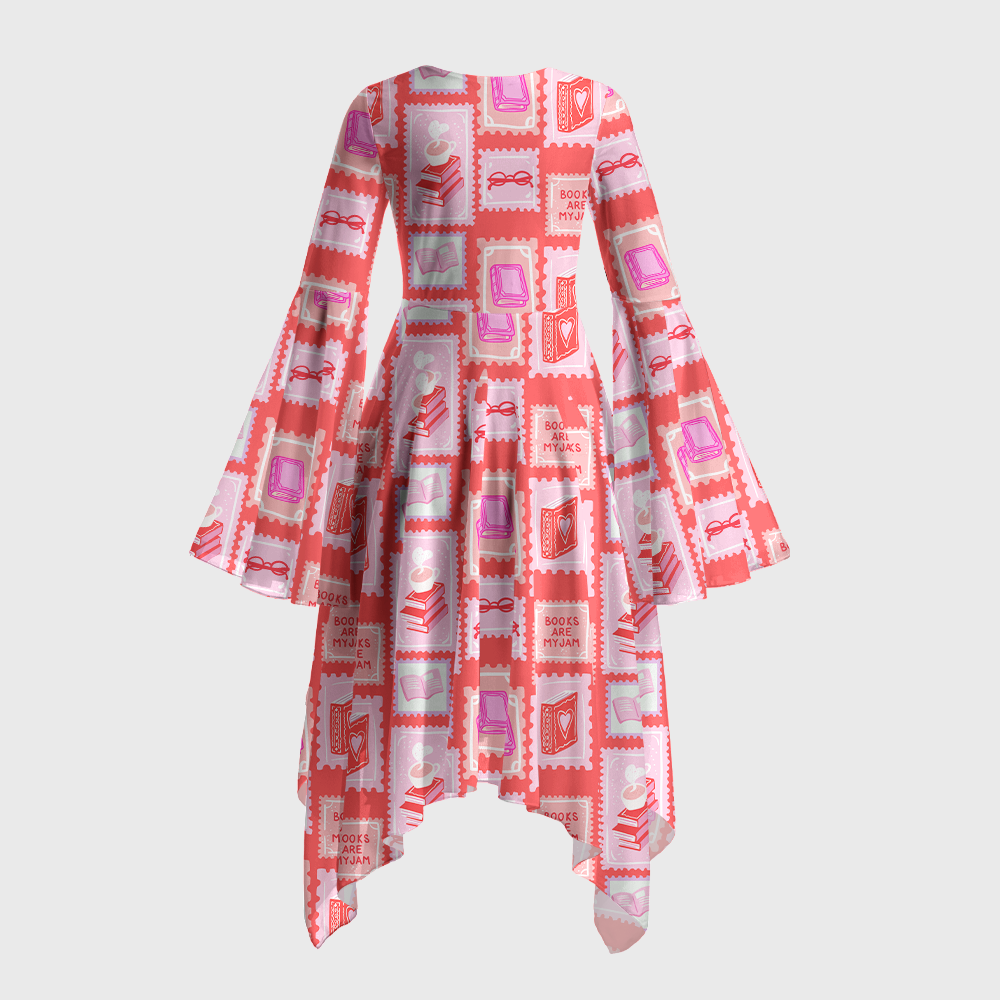 Pagewings Square Neck Books Are My Jam Bell Sleeve Dress