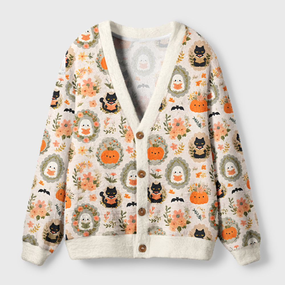 Pagewings Ghosts Love Reading Light Knit Unisex Cardigan Sweaters