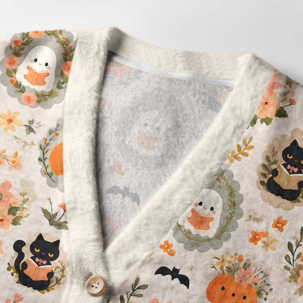 Pagewings Ghosts Love Reading Light Knit Unisex Cardigan Sweaters