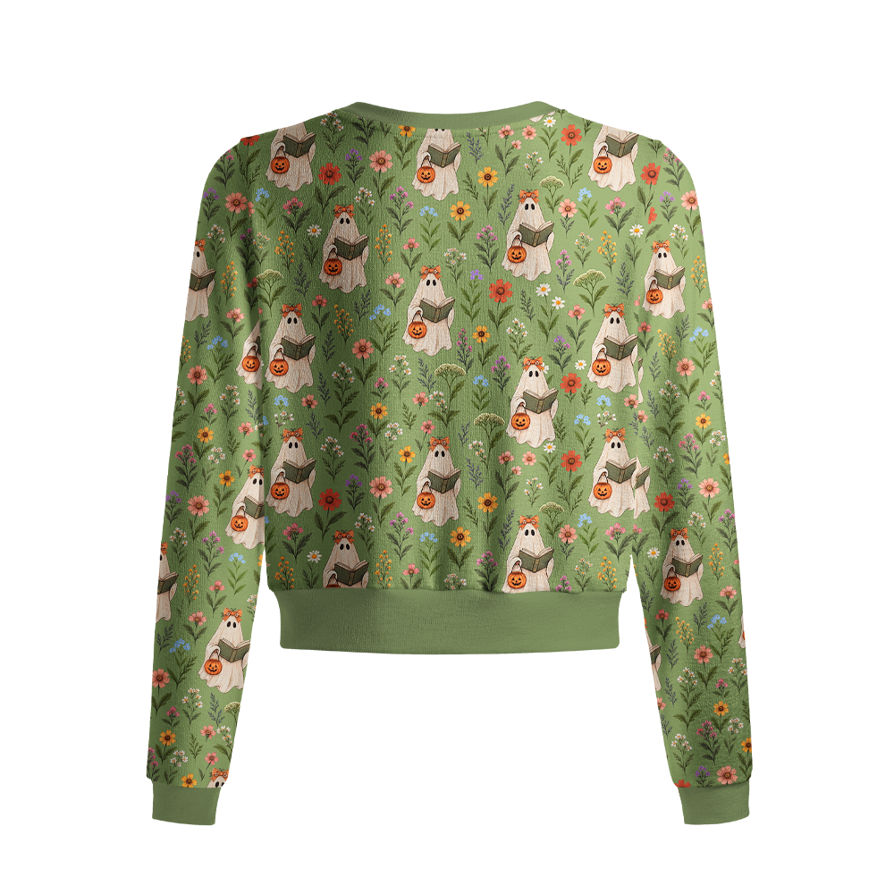 Pagewings Ghosts Love Reading Crew Neck Cardigan Sweaters