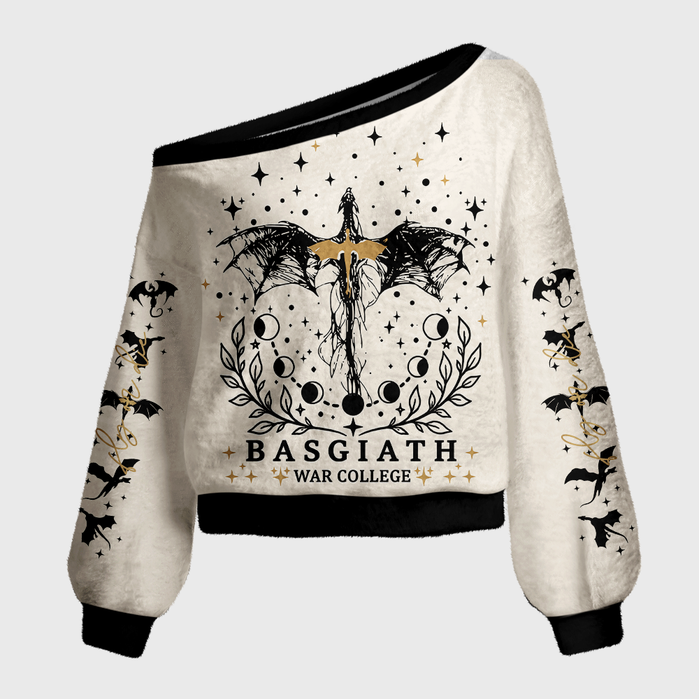 Pagewings Book Dragon Off Shoulder Ugly Knit Sweater