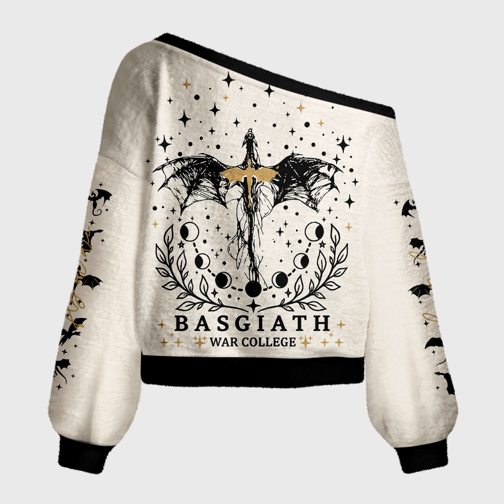 Pagewings Book Dragon Off Shoulder Ugly Knit Sweater
