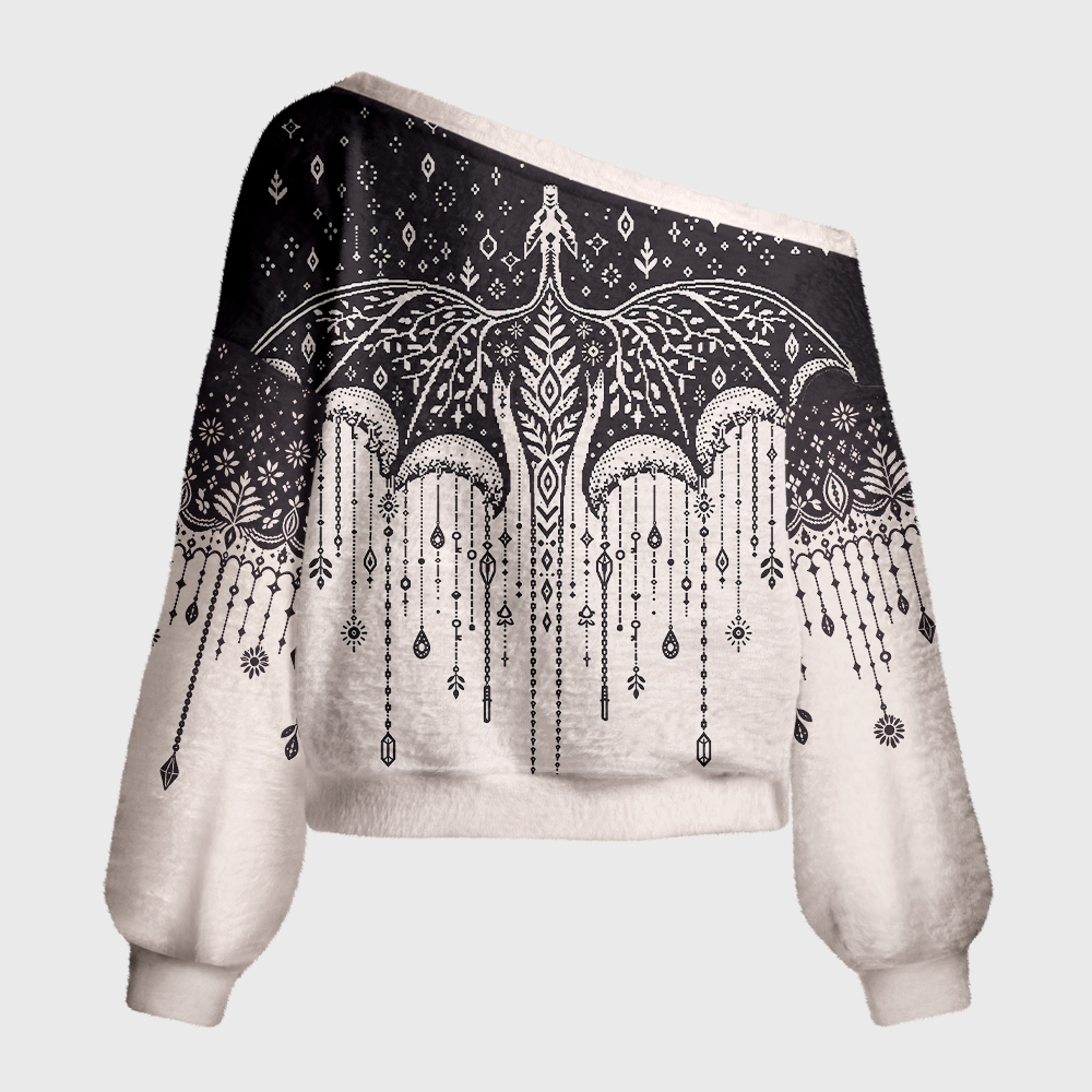 Pagewings Book Dragon Off Shoulder Ugly Knit Sweater