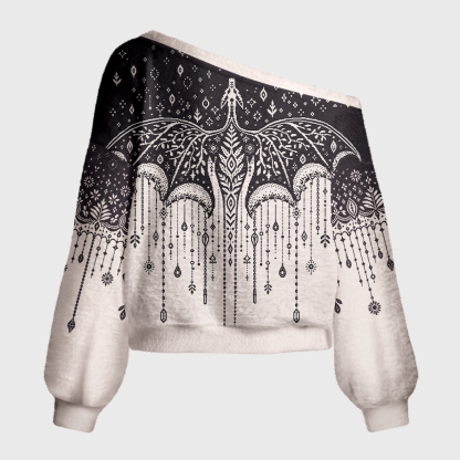 Pagewings Book Dragon Off Shoulder Ugly Knit Sweater