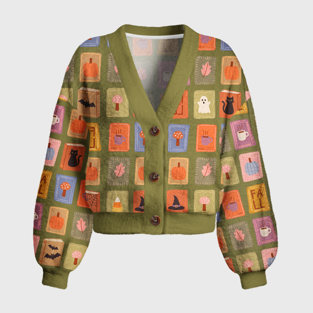 Pagewings Halloween Bookish Women's Cardigan Sweater