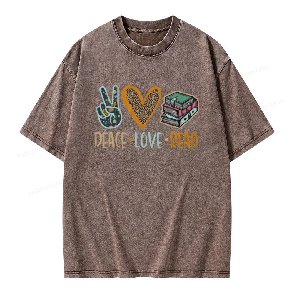 Pagewings Peace Love Read Books Unisex Washed T-shirt