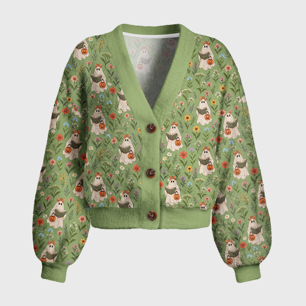 Pagewings Ghosts Love Reading Women's Cardigan Sweater