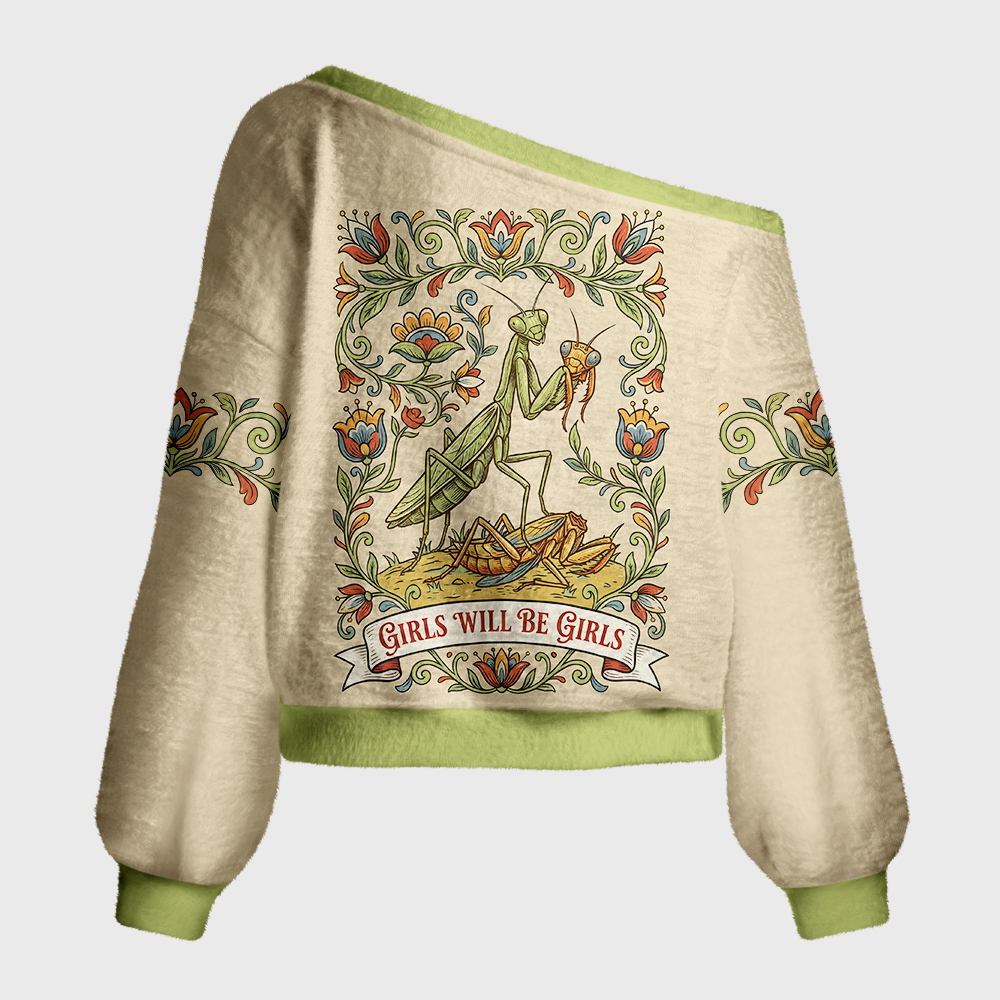 Pagewings Girls Will Be Girls Off Shoulder Ugly Knit Sweater