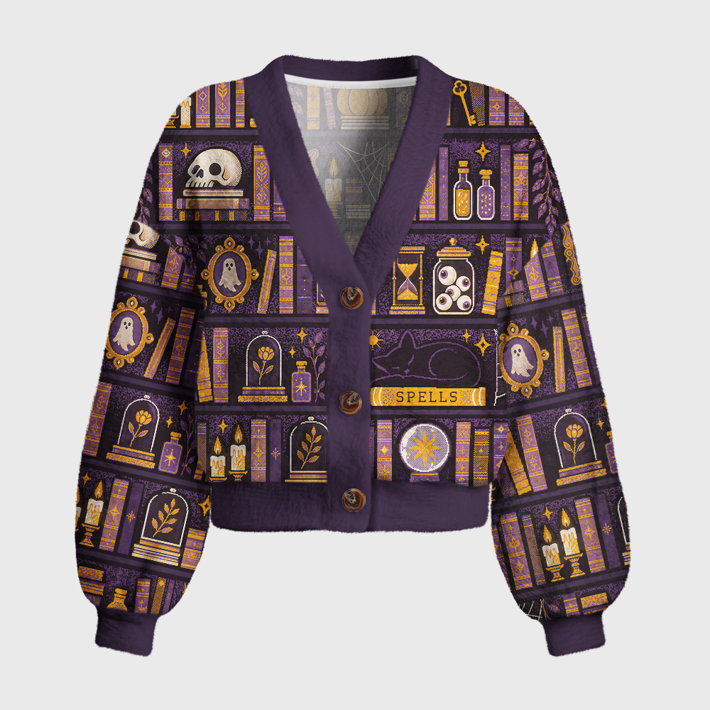 Pagewings Halloween Bookish Women's Cardigan Sweater