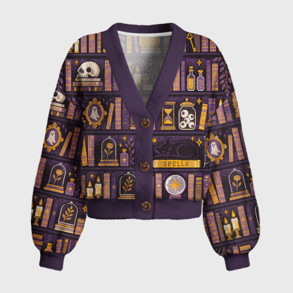 Pagewings Halloween Bookish Women's Cardigan Sweater