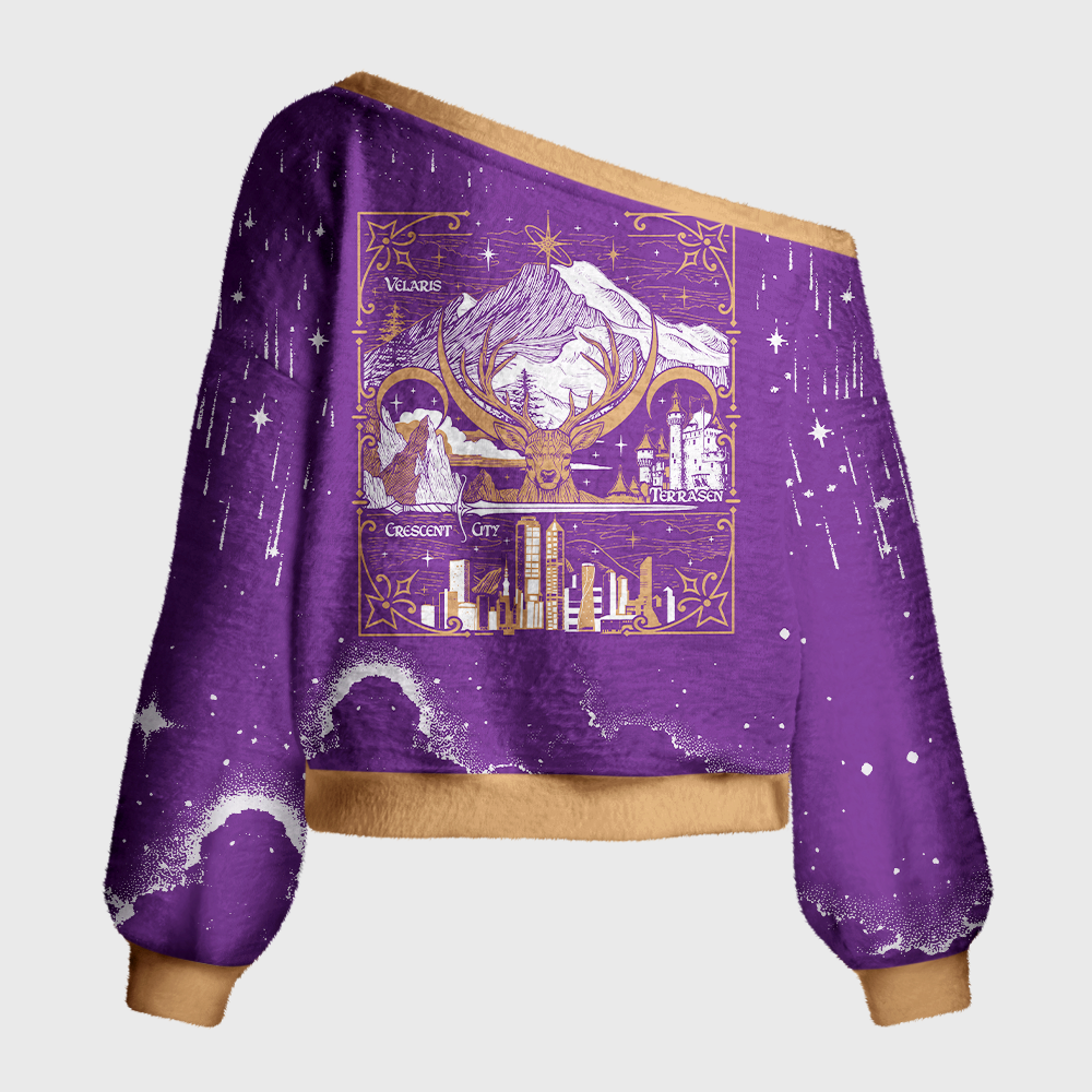 Pagewings Fantasy Bookish Off Shoulder Ugly Knit Sweater