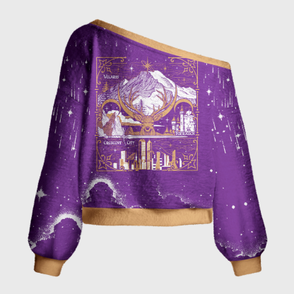 Pagewings Fantasy Bookish Off Shoulder Ugly Knit Sweater