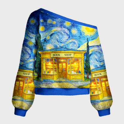Pagewings Bookish Vibe Off Shoulder Ugly Knit Sweater