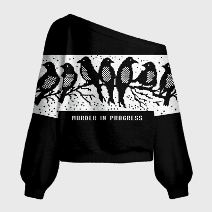 Pagewings Murder In Progress Off Shoulder Ugly Knit Sweater