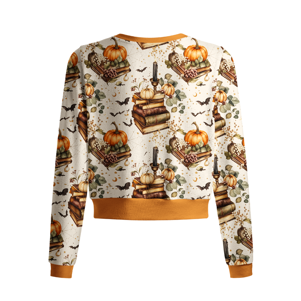 Pagewings Halloween Bookish Crew Neck Cardigan Sweaters