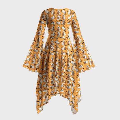 Pagewings Ghosts Love Reading Bell Sleeve Dress