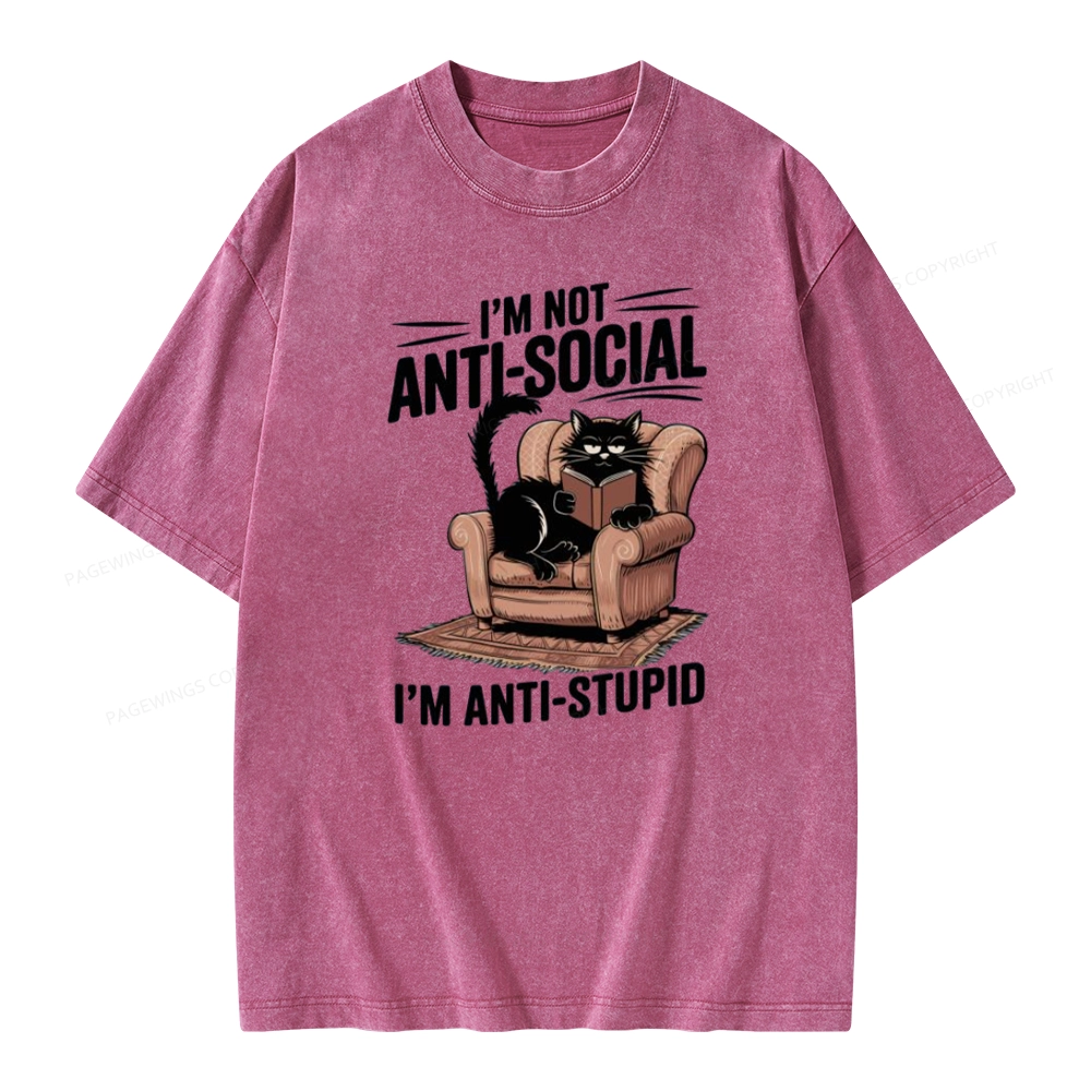 Pagewings Anti-Stupid Cat Unisex Washed T-shirt