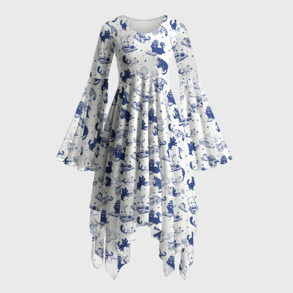 Pagewings Cat Book Lover Bell Sleeve Dress