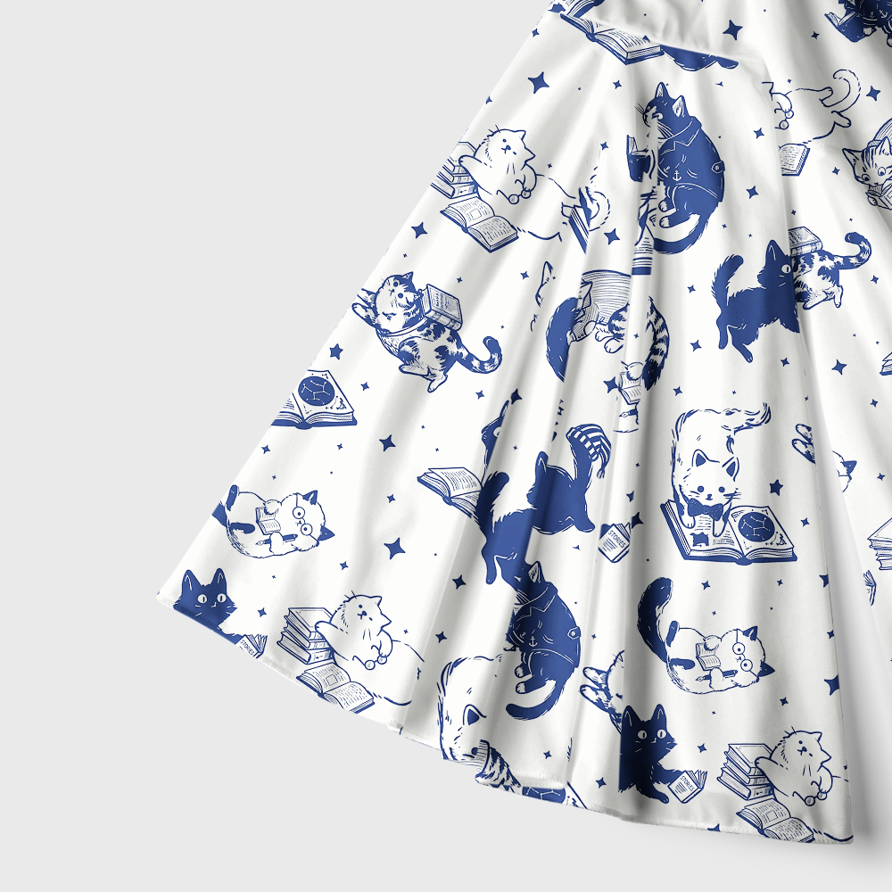 Pagewings Cat Book Lover Bell Sleeve Dress