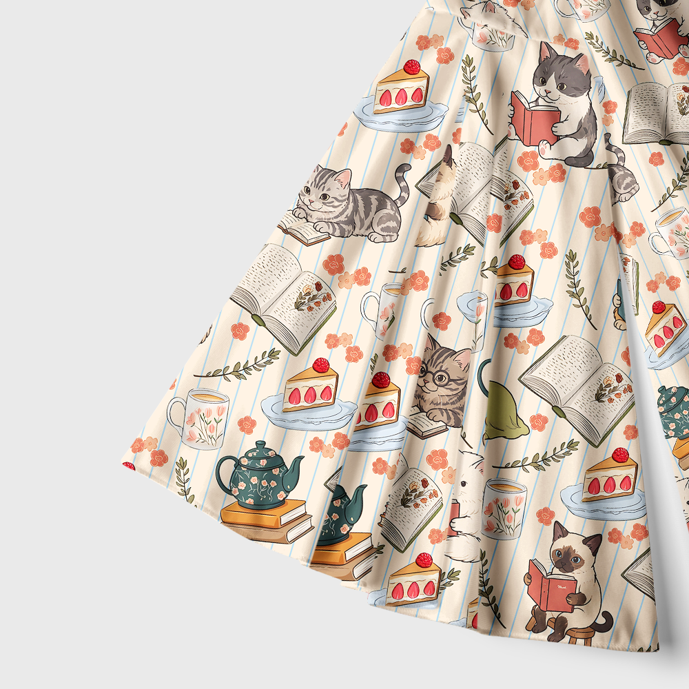 Pagewings Cat Book Lover Bell Sleeve Dress
