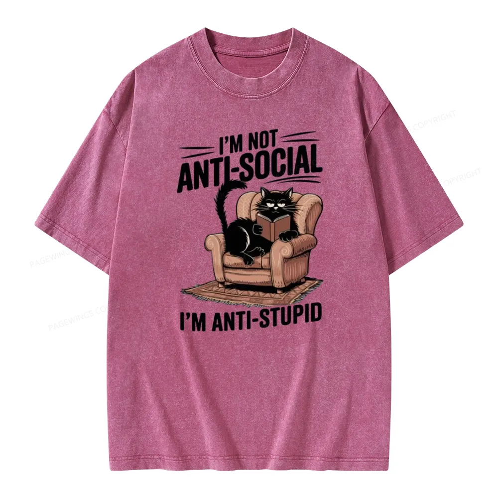 Pagewings Anti-Stupid Cat Unisex Washed T-shirt
