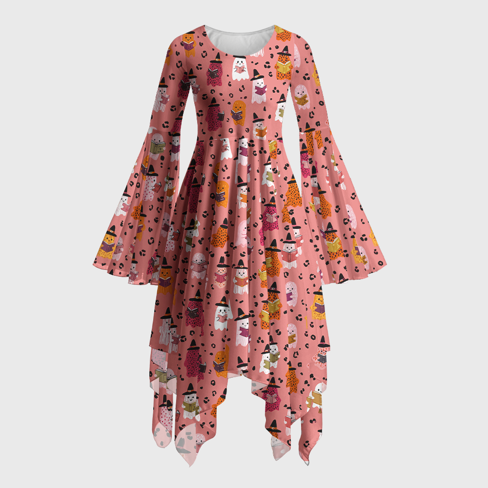 Pagewings Ghosts Love Reading Bell Sleeve Dress