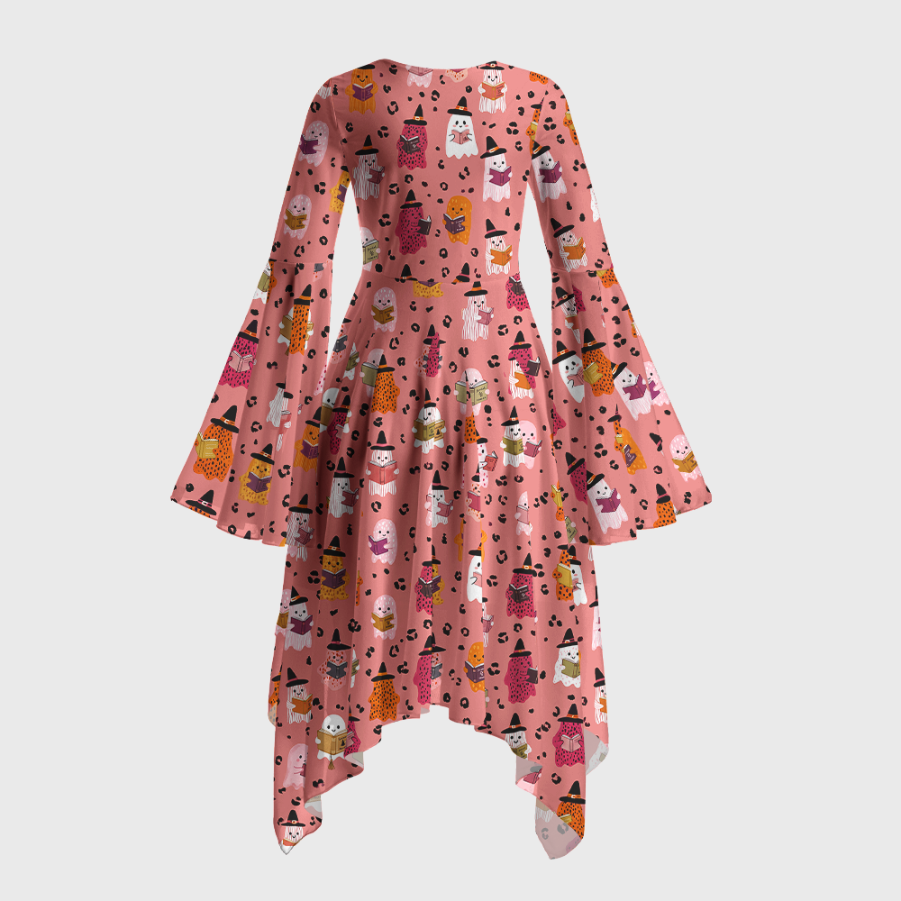 Pagewings Ghosts Love Reading Bell Sleeve Dress