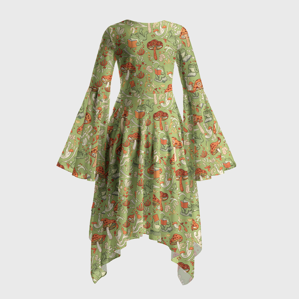 Pagewings Frog Love Reading Bell Sleeve Dress