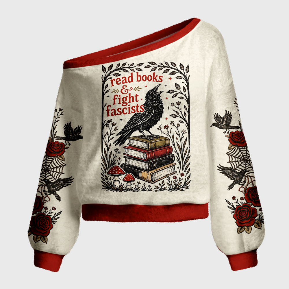 Pagewings Crow Books Off Shoulder Ugly Knit Sweater