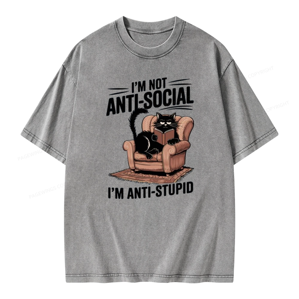 Pagewings Anti-Stupid Cat Unisex Washed T-shirt