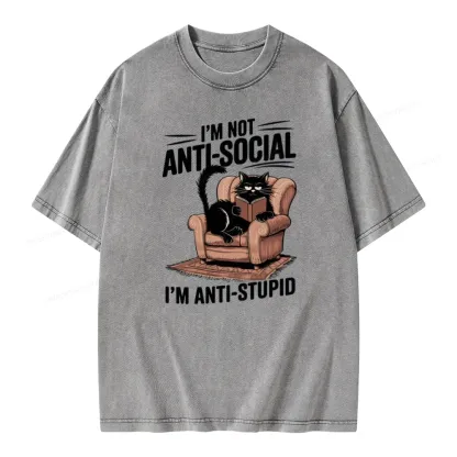 Pagewings Anti-Stupid Cat Unisex Washed T-shirt