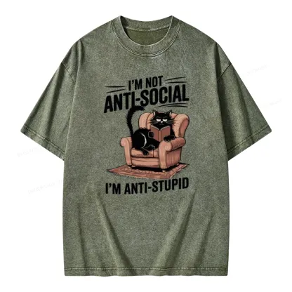 Pagewings Anti-Stupid Cat Unisex Washed T-shirt
