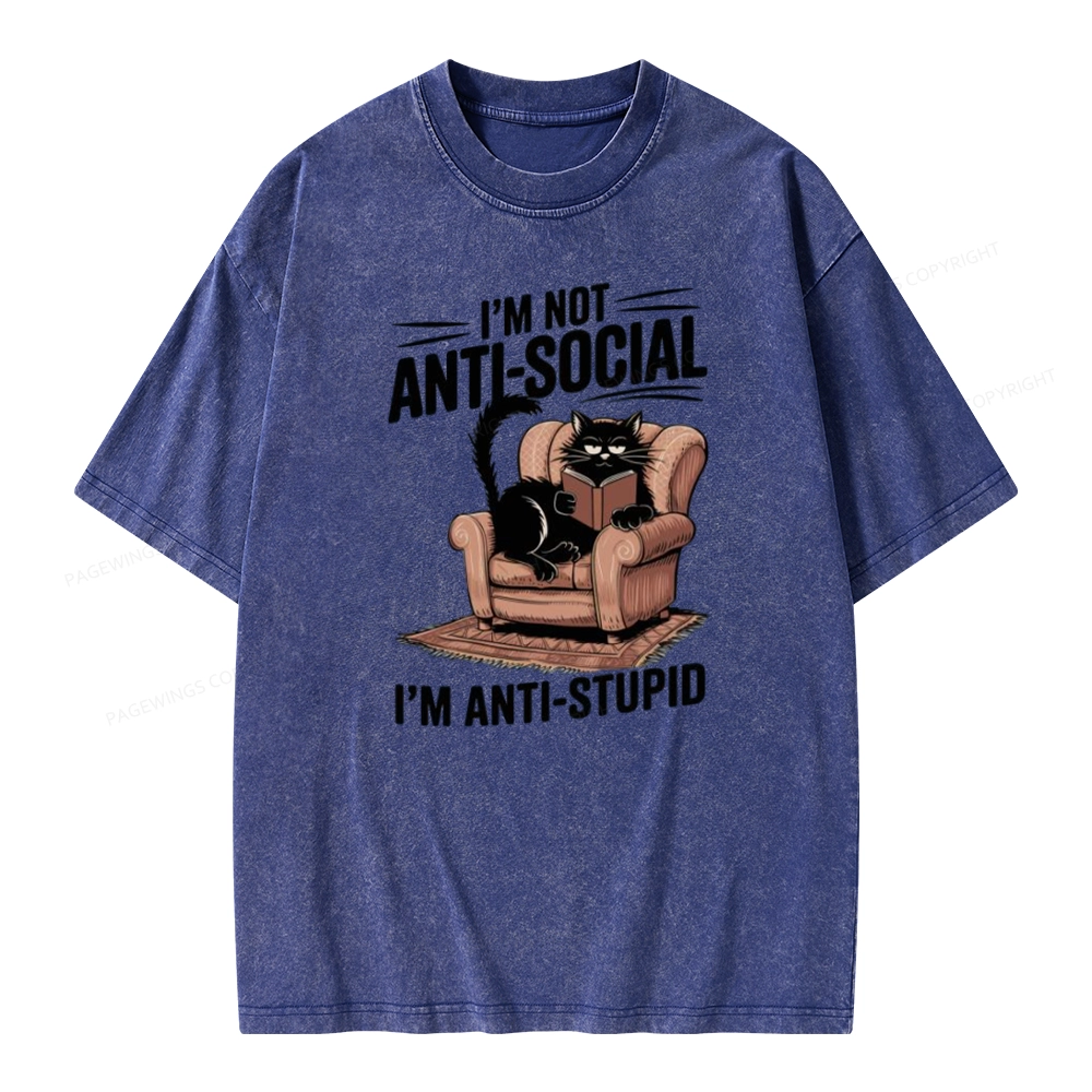 Pagewings Anti-Stupid Cat Unisex Washed T-shirt
