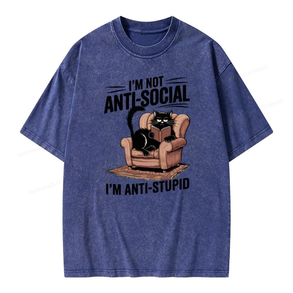 Pagewings Anti-Stupid Cat Unisex Washed T-shirt