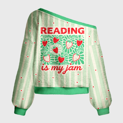 Pagewings Reading is My Jam Off Shoulder Ugly Knit Sweater