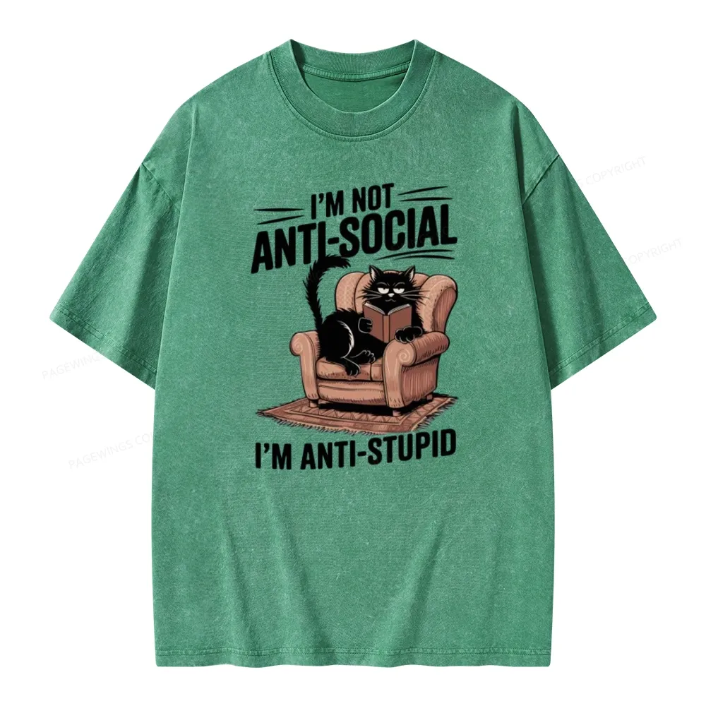 Pagewings Anti-Stupid Cat Unisex Washed T-shirt