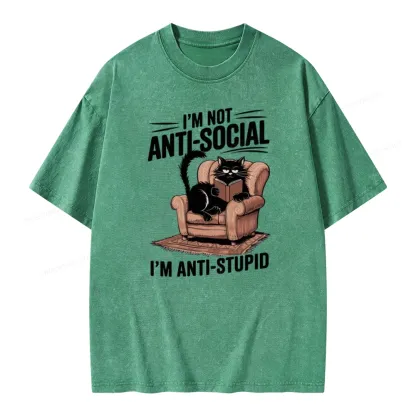 Pagewings Anti-Stupid Cat Unisex Washed T-shirt