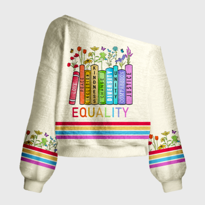 Pagewings Book Flower Off Shoulder Ugly Knit Sweater