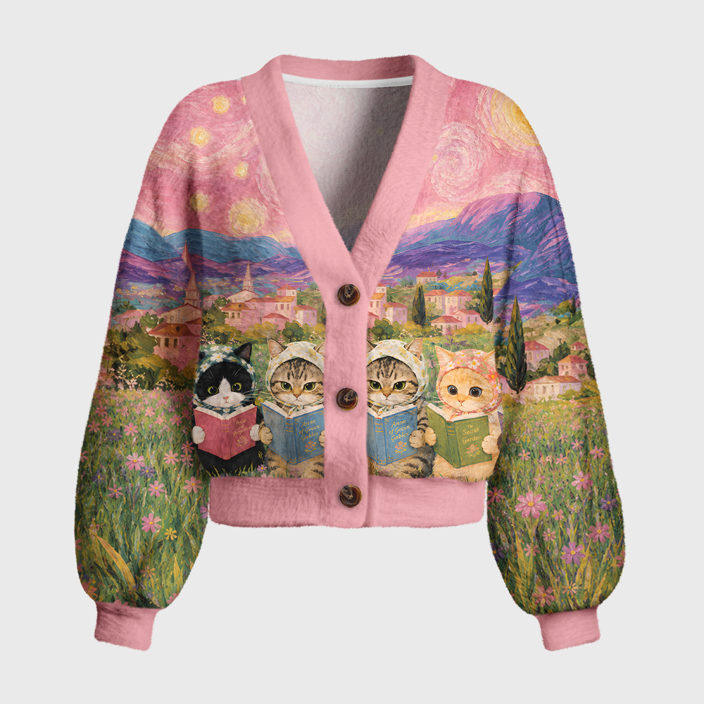 Pagewings Reading Cat Women's Cardigan Sweater