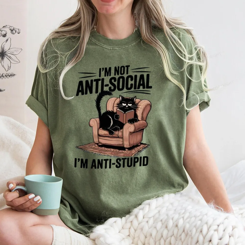 Pagewings Anti-Stupid Cat Unisex Washed T-shirt