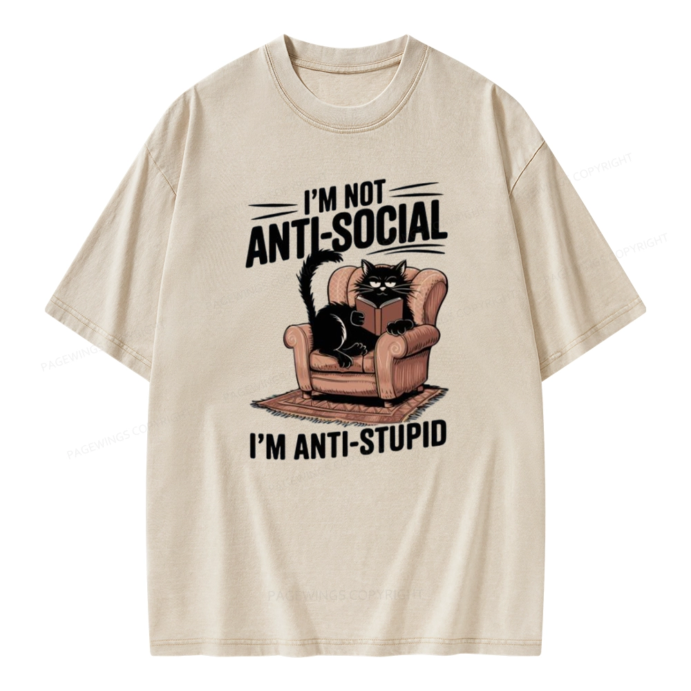 Pagewings Anti-Stupid Cat Unisex Washed T-shirt