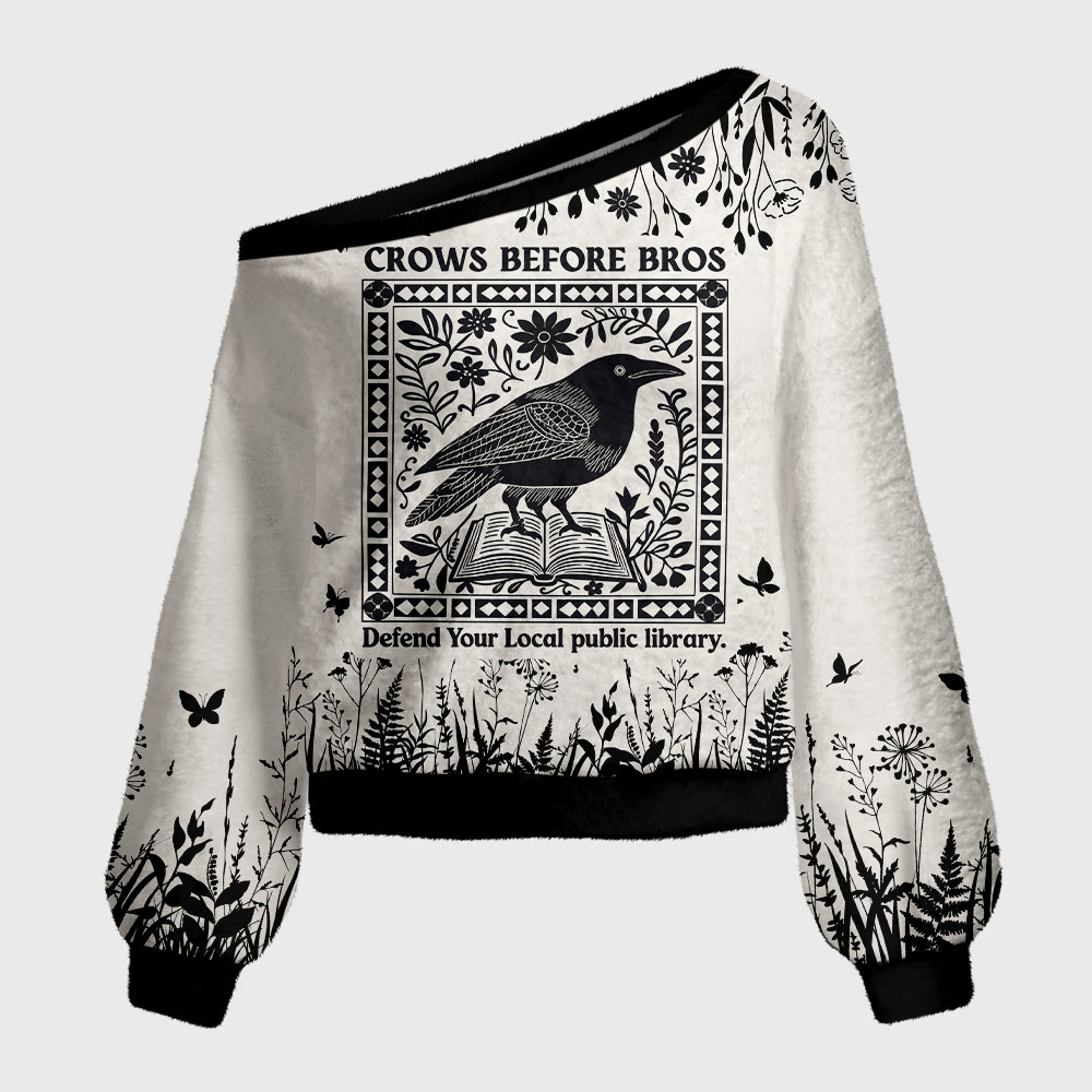 Pagewings Defend Your Local Public Library Off Shoulder Ugly Knit Sweater