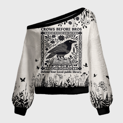Pagewings Defend Your Local Public Library Off Shoulder Ugly Knit Sweater